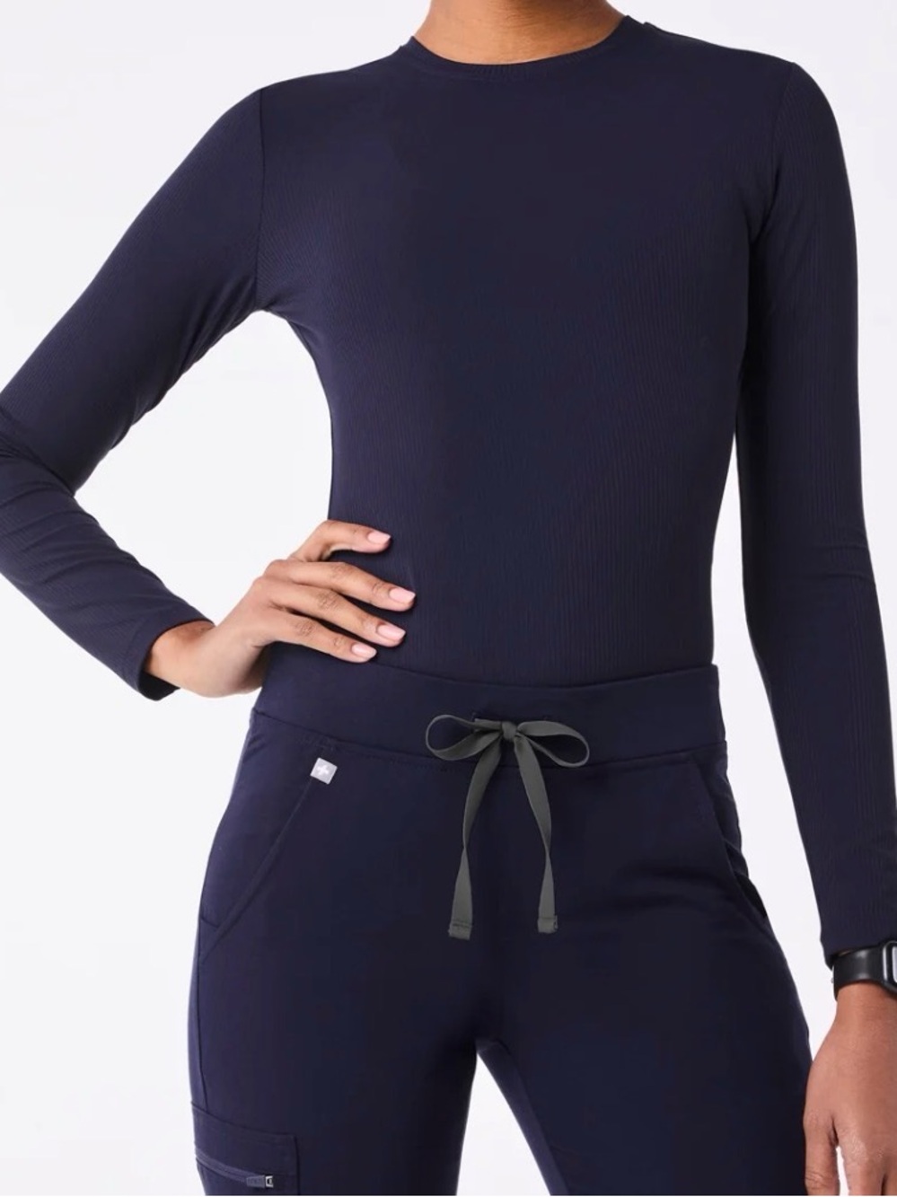 NWT Figs Palmer Ribbed Long-Sleeve Underscrub Top Navy Sz Small